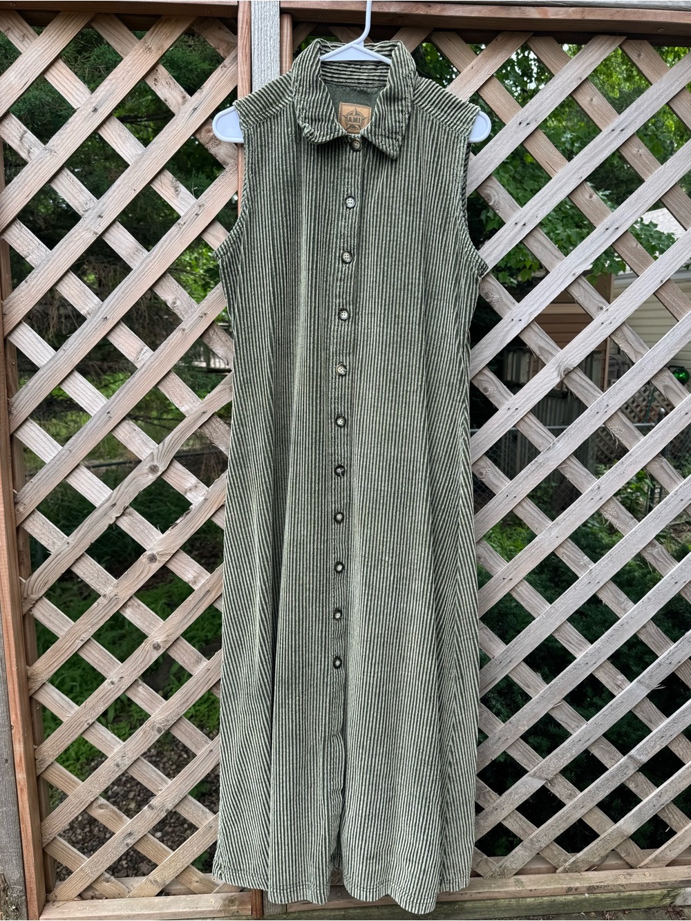 Ami Vintage Olive Green Corduroy Button-Front Maxi Dress Size L Y2K